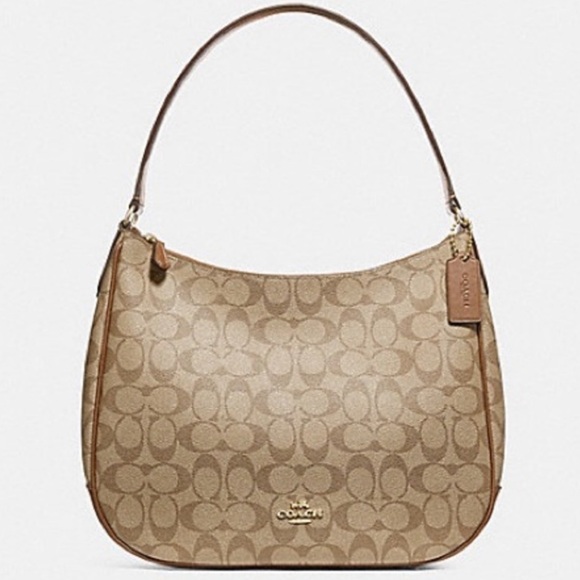 Coach Coach Brown Signature Coated Canvas and Genuine Leather Zip Hobo Handbag - Picture 1 of 11